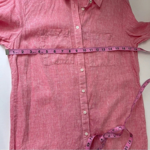 Boden Shirt Womens 4P Petite Pink Green White Button Up Cotton Collared Tunic - Picture 8 of 10